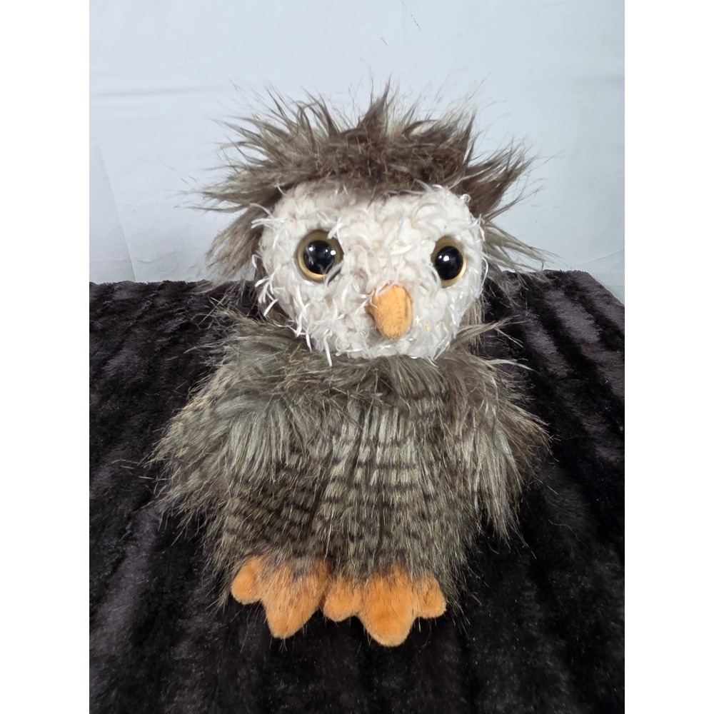 Bunnies By The Bay Shaggy Owl Plush Brown Grey Faux Fur Stuffed Animal Forest